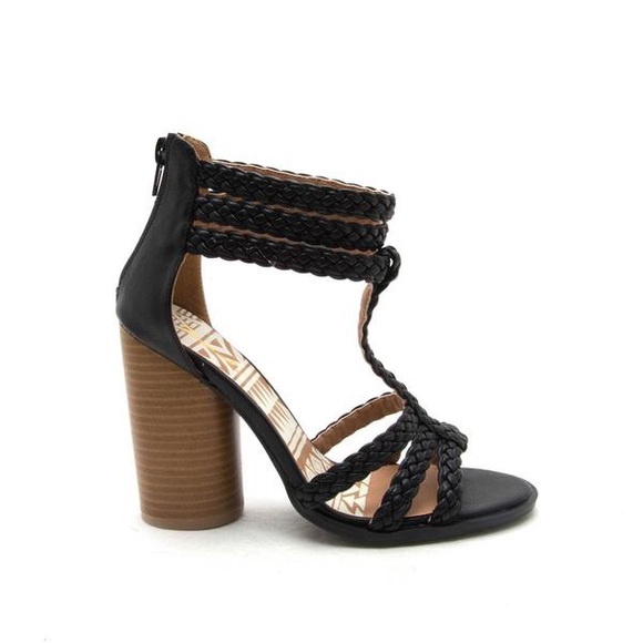 A Southern Gypsy Shoes - NEW! • Black Strappy Braided Cylinder Heel Sandal